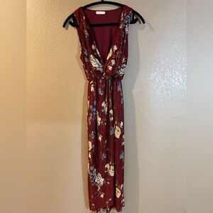 Lush Burgundy Fall Floral Maxi Dress